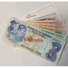 PHILIPPINES 1979 . TWO 2 - ONE HUNDRED 100 PISO BANKNOTES . SPECIMEN